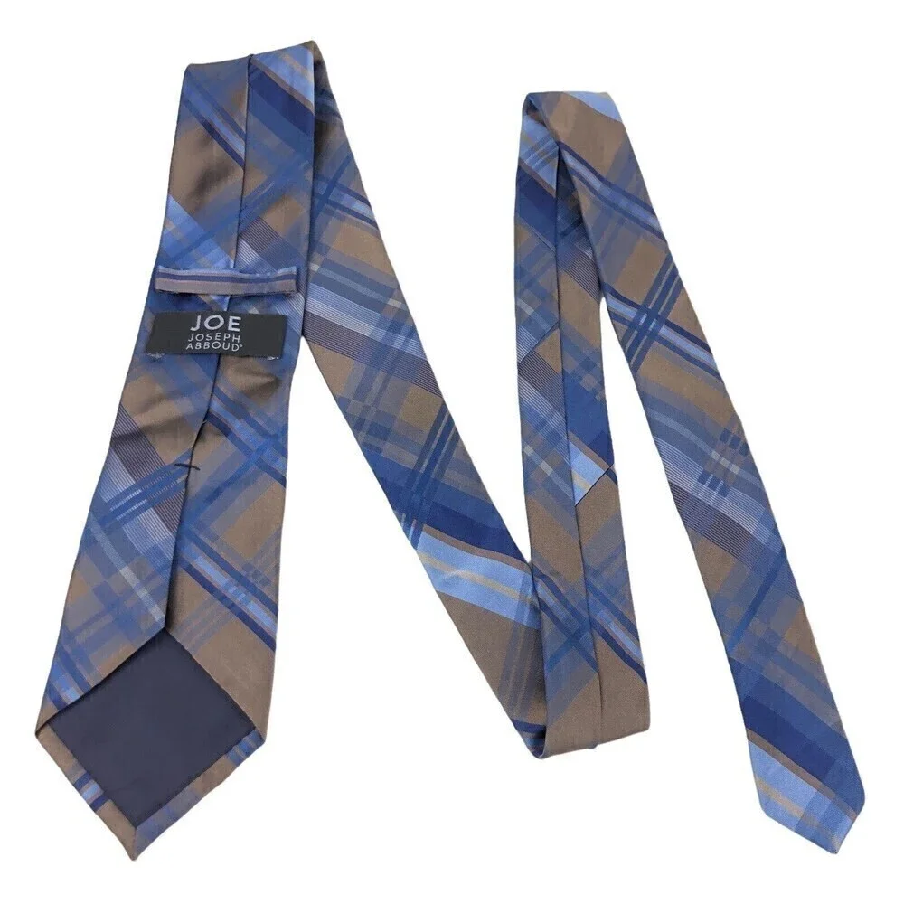 Joseph Abboud Silk Tie Mens Plaid Blue Brown 100% Silk Necktie *READ*